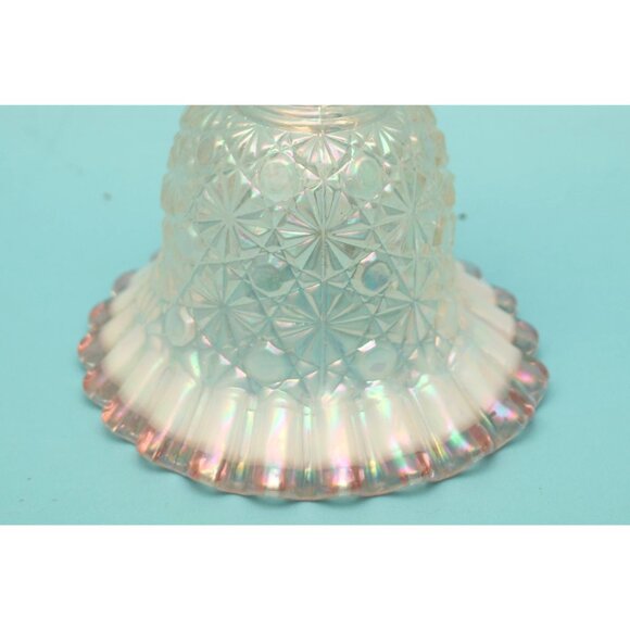 Vintage Fenton Opalescent Glass Daisy Button Pink Dust Rose Crest Iridized Bell - Picture 2 of 7
